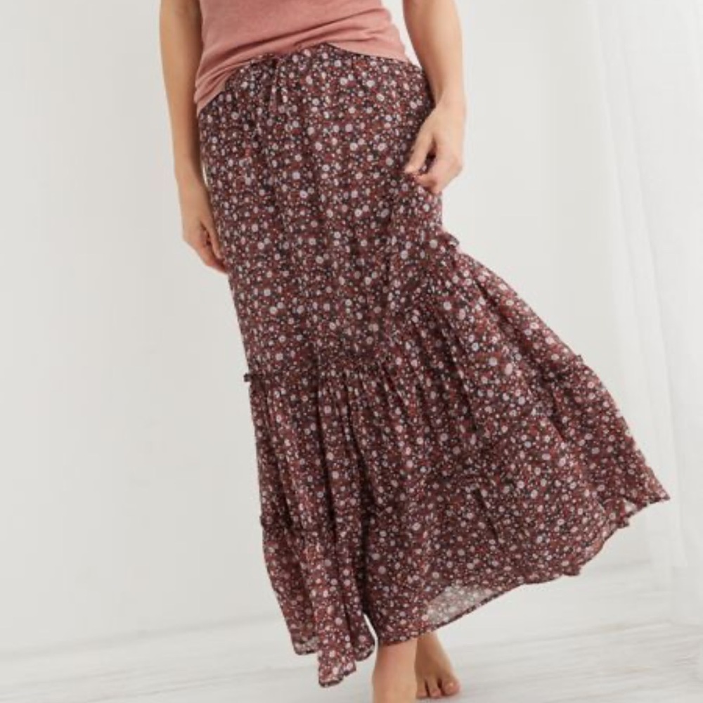 Aerie Garden Party Midi Skirt XS Floral Tiered Boho Summer Prairie Beach - Picture 3 of 3